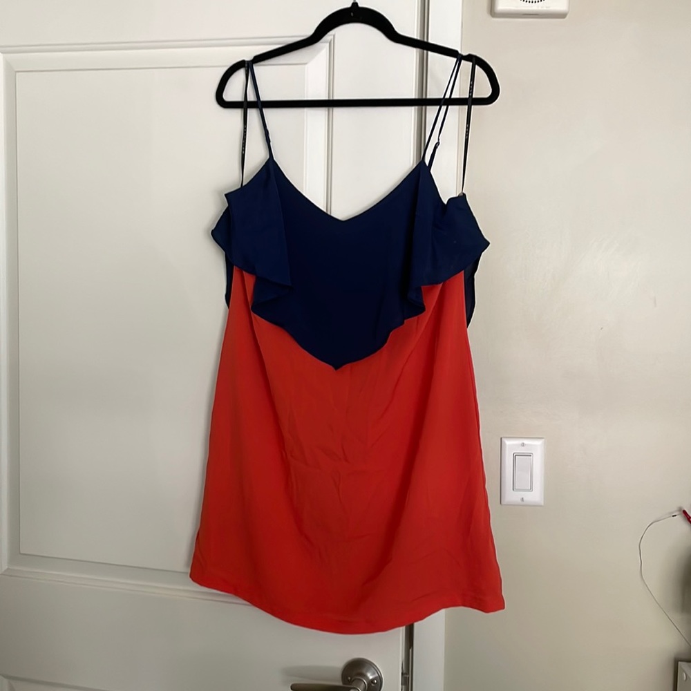 GLAM midi dress, navy and orange with low back